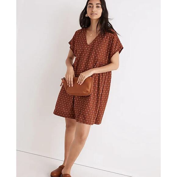 MADEWELL Jacquard Dolman-Sleeve Mini Dress in Dusty Redwood - Picture 2 of 11